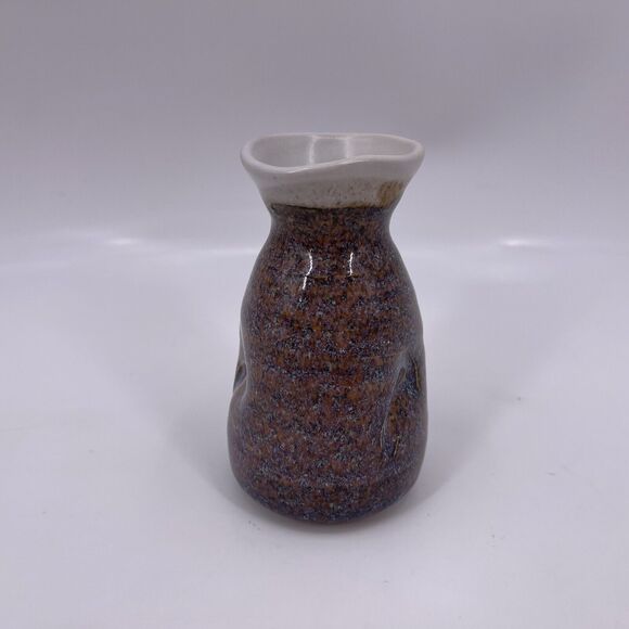 Decorative Abstract Pottery Bud Vase 4.25" Tall Glazed Signed Bottom Multicolor - Picture 1 of 9
